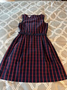 L.L. Bean Navy and Red Sleeveless Fit-and-Flare Dress
